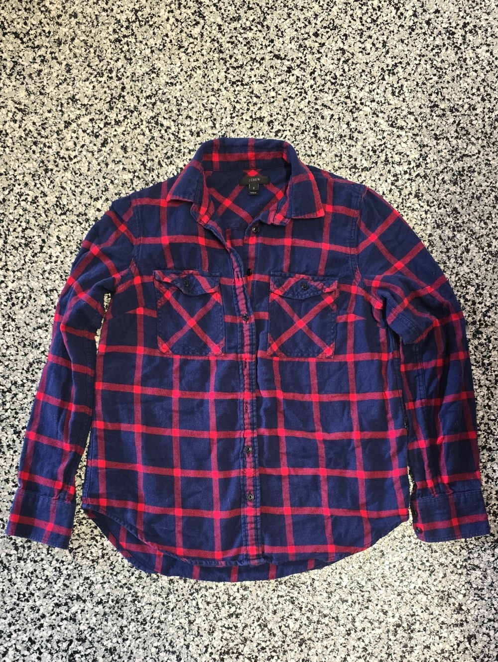 J. Crew Navy and Red Plaid Button-Down Shirt